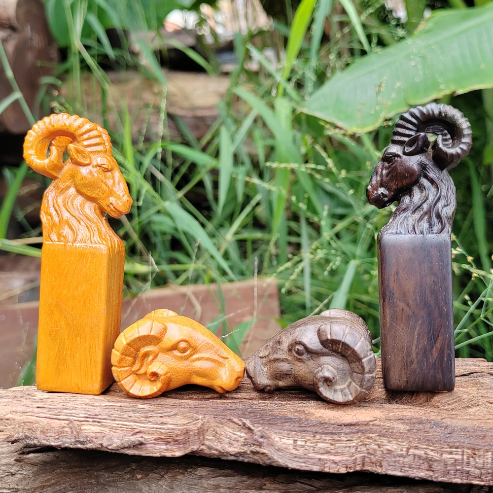 1Pcs 3.9inch Hand-Carved Wooden Sheep Head Statue, Animal Theme, Suitable for Home Decoration, Bedroom, Living Room, Office Decoration, Fireplace Display, Holiday Decoration, Christmas, Halloween, Easter, Birthday Gift, Creative Desktop Statue, Statue Ornament