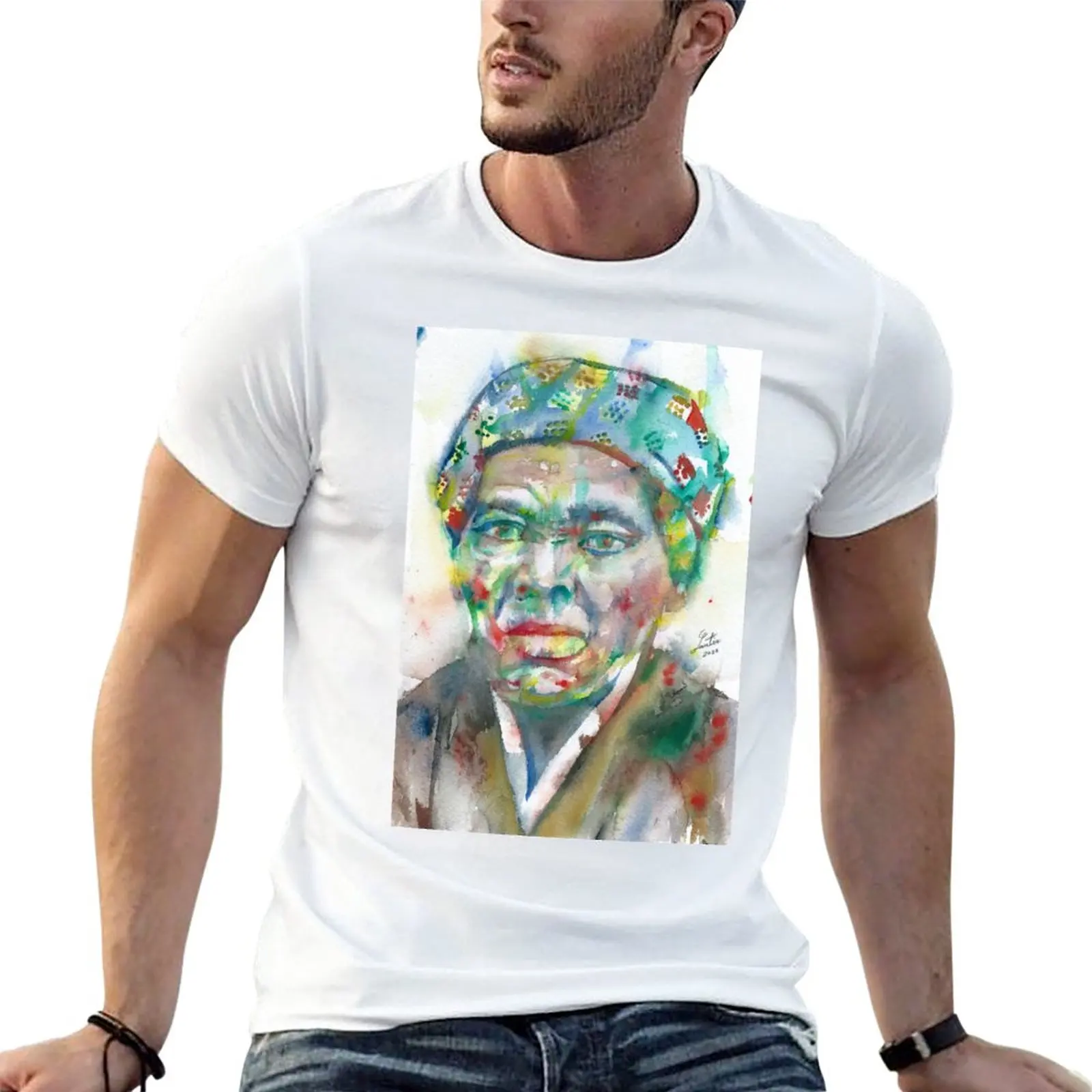 New HARRIET TUBMAN watercolor portrait.1 T-Shirt plus size t shirts shirts graphic tees t shirts for men cotton