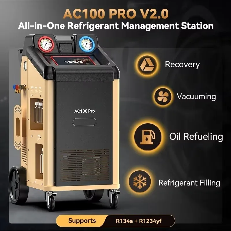 High Precision ±10g All-in-One A/C Flush Machine  AC100 PRO R134a/R1234yf AC Recovery Recharge Station for Gas/Hybrid/EV