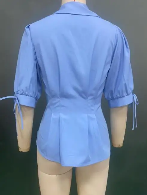 

Solid Shirt Sleeve Drawstring 2025 Style Daily Clothing Temperament Commuting Women's Elegant Waistline Cardigan Shirt for Women