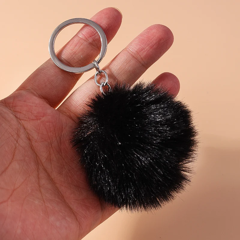 Aihua 15 Farben Flauschiger Fell-Pompon Schlüsselanhänger Weicher Kunstfell-Kaninchenball Auto-Schlüsselring Pompom Schlüsselkette Schlüsselhalter Damen Taschenanhänger – Detail 15