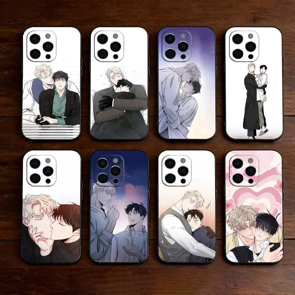 

BL m-Manhwa roses And c-Champagne Phone Case For iPhone 17,16,15,14,13,12,11 Plus,Pro Max,XS,Soft Silicone Black Cover