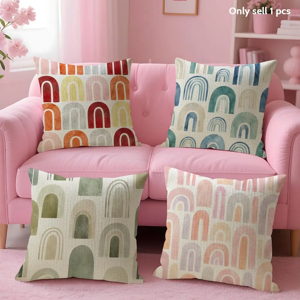 Rainbow Graffiti Cushion Cover Linen Organic Fabric Double-Sided Printing Sofa Breathable Home Decor Gift Pillow Case