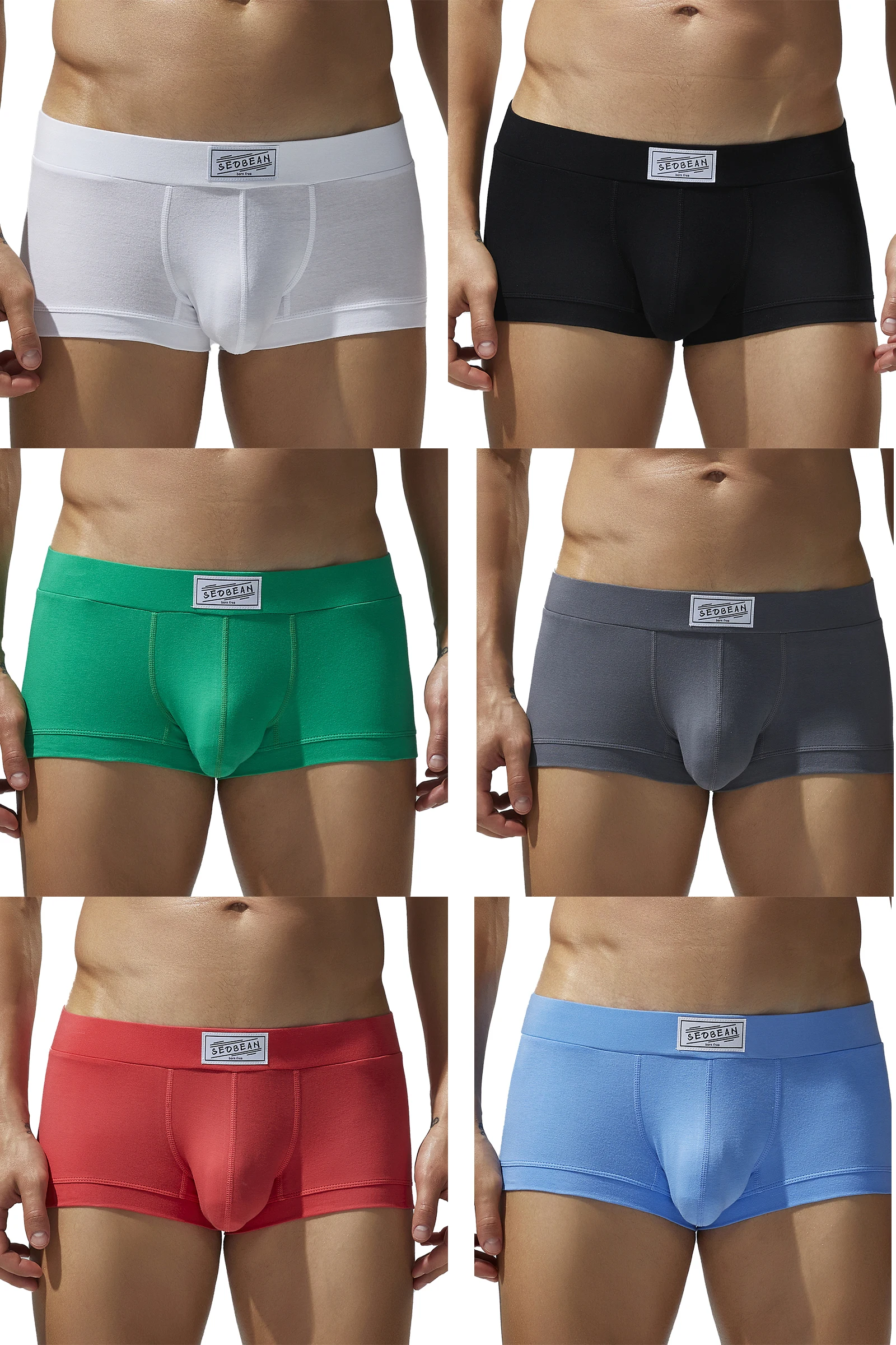 Seobean 6-Pack Men's Cotton Underwear Comfortable Breathable Sweat-Absorbent Flat-Bottom Briefs