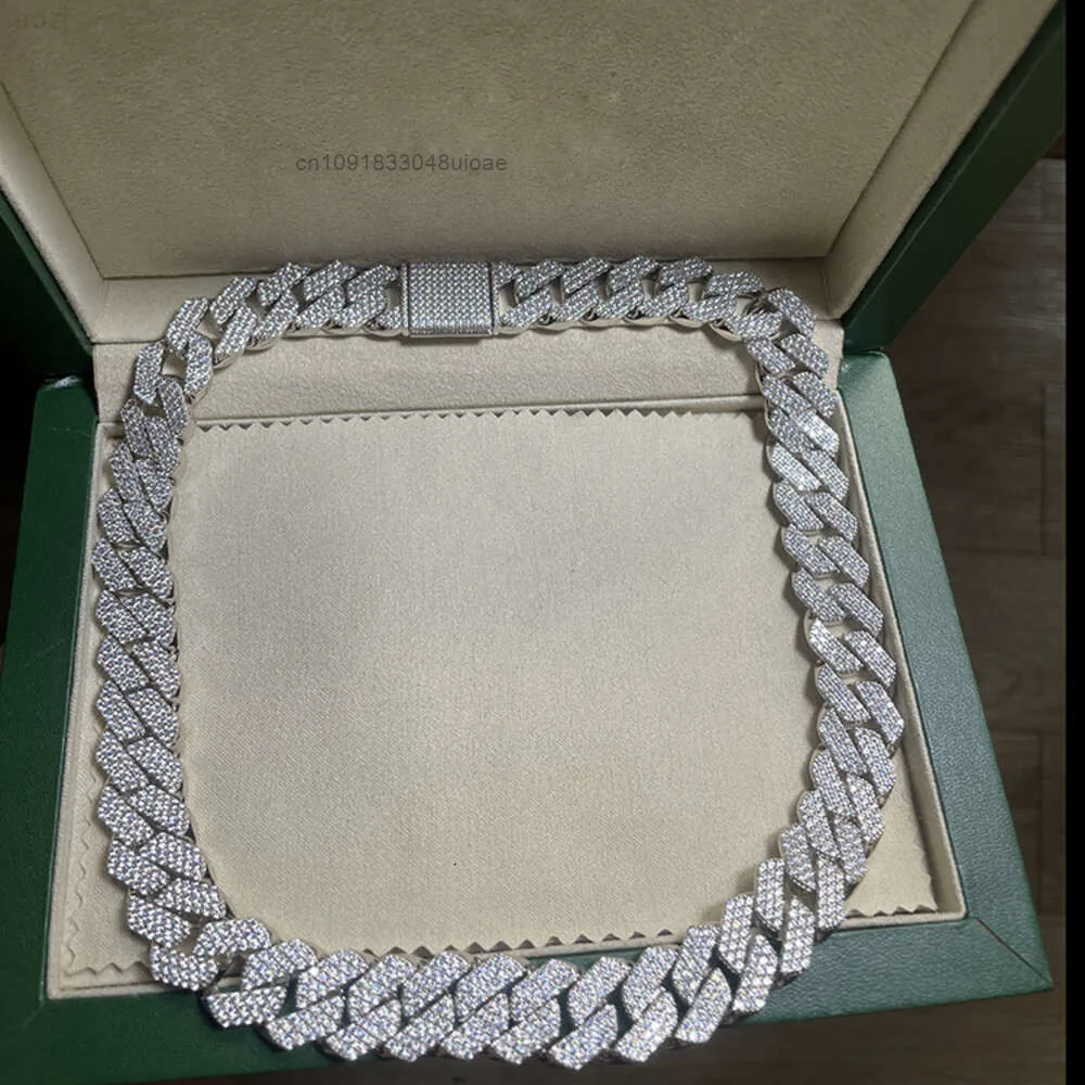 

Lightweight and Suitable for Everyday 925 Silver 18mm 3rows Cuban Chain Cz Diamond Necklace Cuban Link Chain