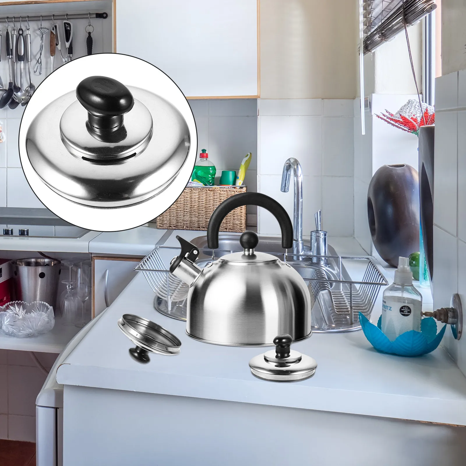 

1Pcs Stainless Steel Whistling Kettle Cover Replacement Lid for Boil Water Teakettle Sounding Heating Kettle Cover
