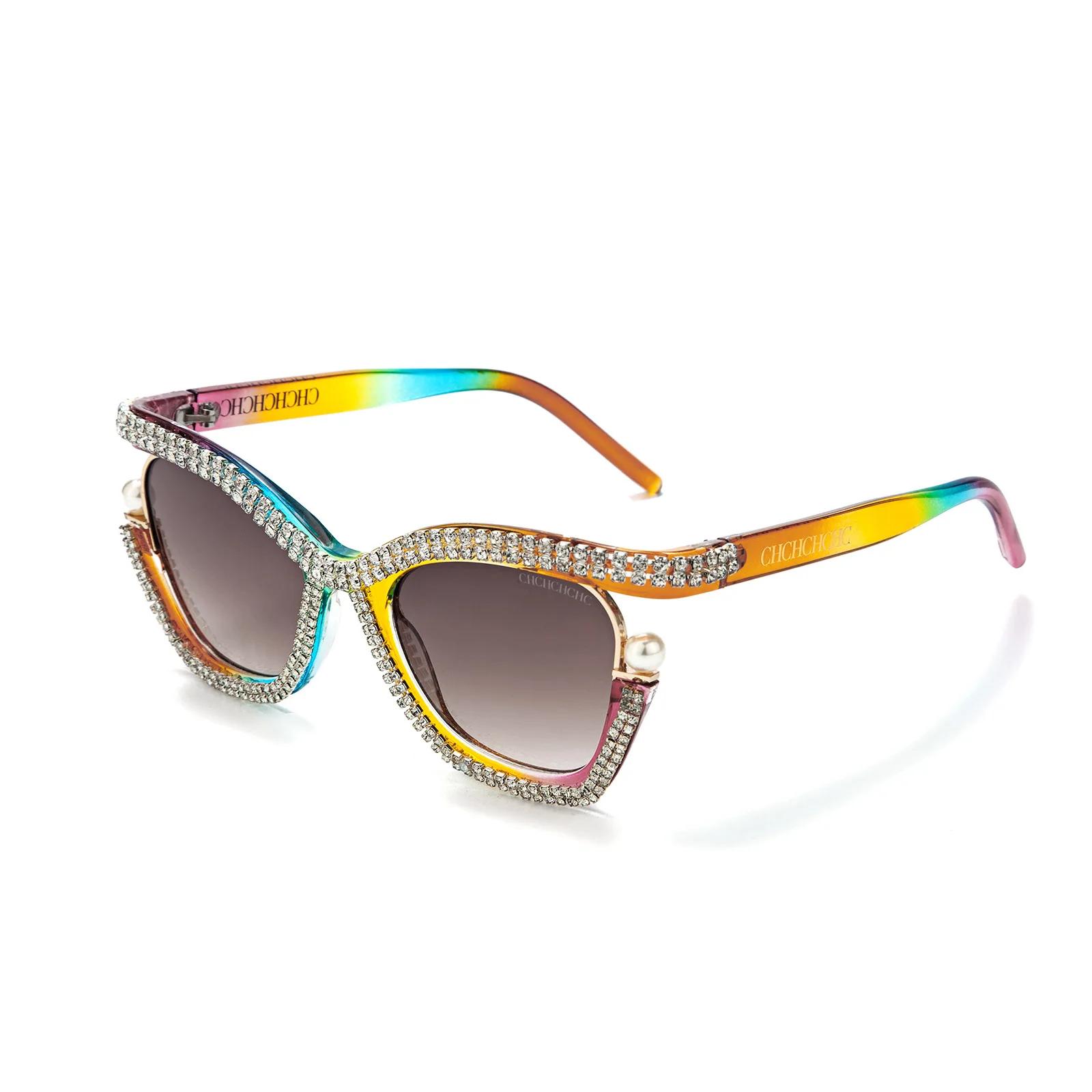 CHHC Bling Bling Occhiali da sole da donna, Tonalità Cat Eye retrò virali Instagram, Decorazione con strass Moda di lusso