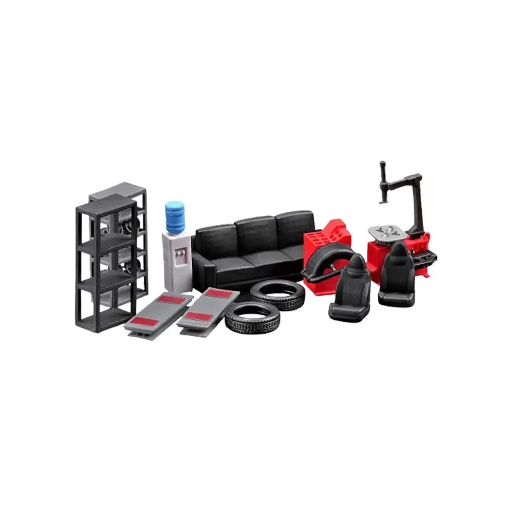 ชุดเครื่องมือซ่อมรถยนต์จำลองขนาด 1/64 พร้อมฉากจำลองสำหรับประกอบและจัดแสดง ทำจากเรซิ่น
