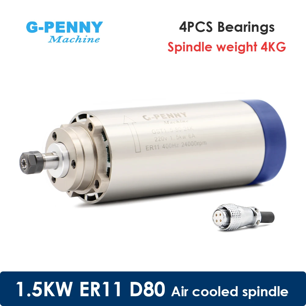 

G-Penny 1.5kw ER11 Air Cooled Spindle D=80mm 4 pcs Bearings 24000rpm Air Cooling Spindle Accuracy 0.01mm Wood Aluminum Working