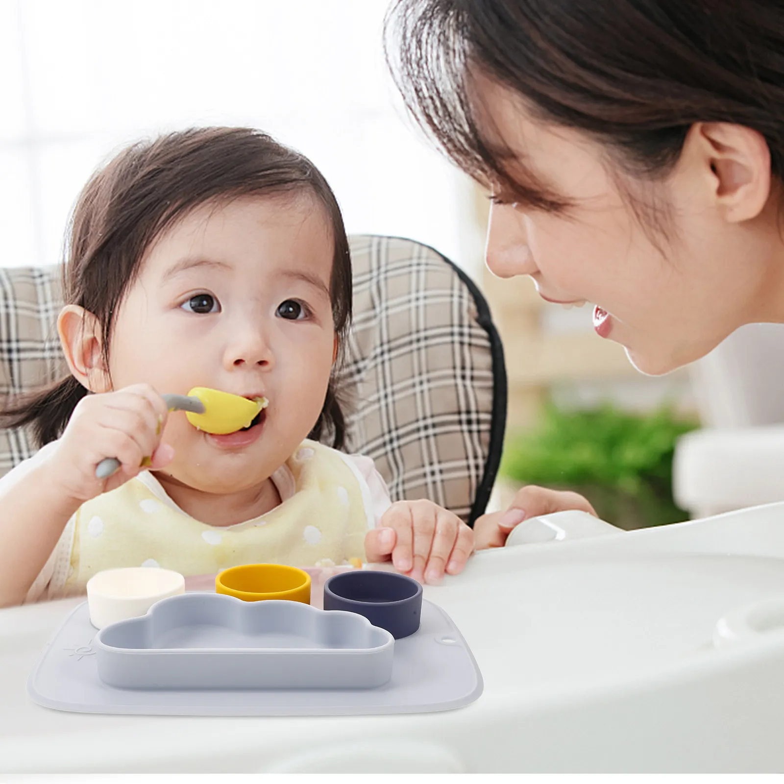 

Silicone Toddler Weaning Plate with Suction Base Divided Sections Food-Grade Microwave Dishwasher Safe Nonslip Cloud