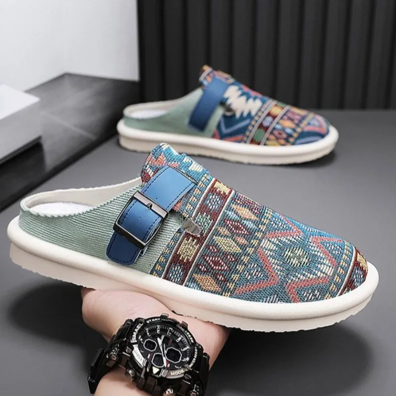 Men's Fashion 2026 Breathable Anti Odor Canvas Closed Toe Sandals Summer Casual Slip on Half Slippers Lazy Loafers Free Shipping