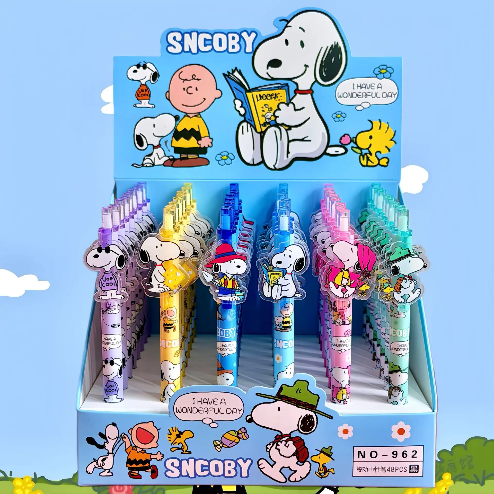 

6/48pcs For Snoopy Pen Plastic Patch Push-Button Ballpoint Pen 0.5mm black Stationery School Supplies Student Christmas Gift