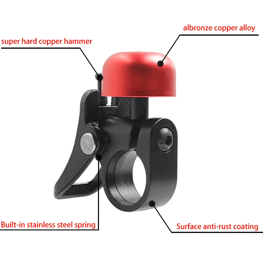 Whole Body Aluminum Alloy Red Cap Bell Horn Ring With Quick Release Mount Nice Loud Tone Horn For Xiaomi M365 Pro/ 1S  Scooter