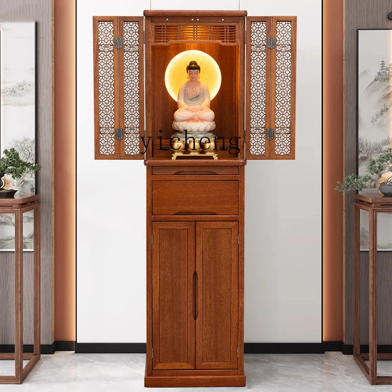 ZC solid wood vertical cabinet with door, Buddhist niche, God of Wealth cabinet, Buddhist platform household table