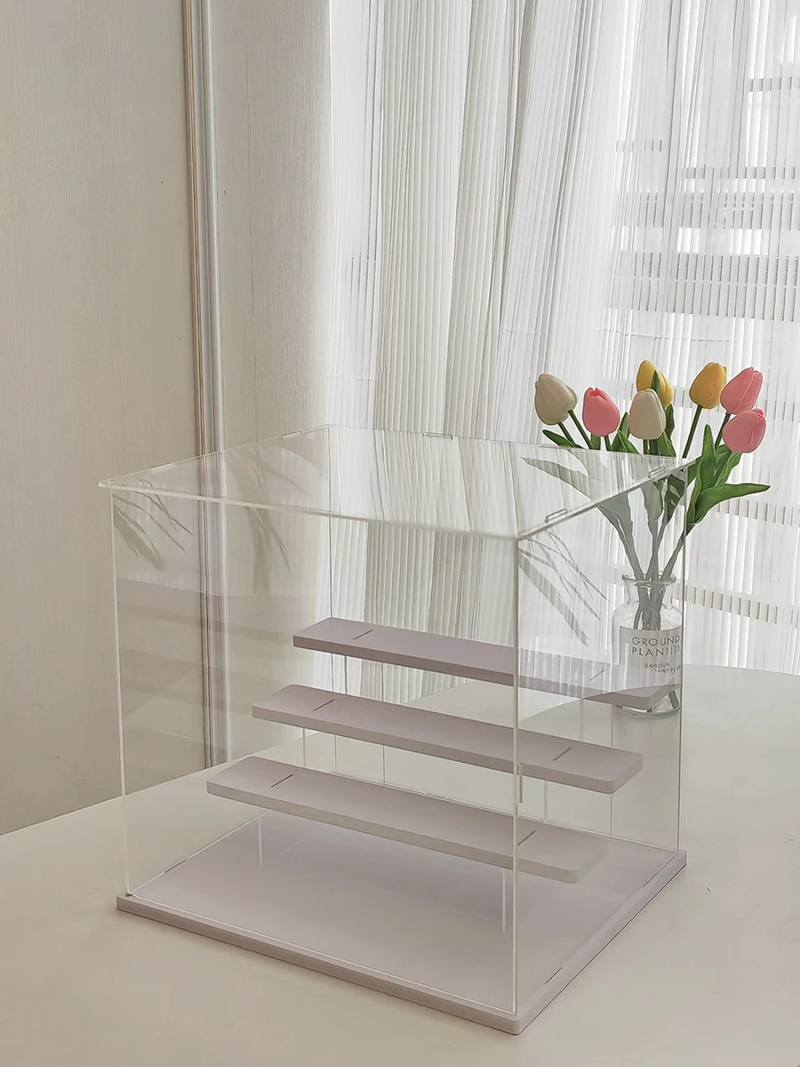 Transparent Acrylic Storage Box with Steps for Blind Box Toys, Display Box with Door for Action Figures, Desktop Storage Cabinet