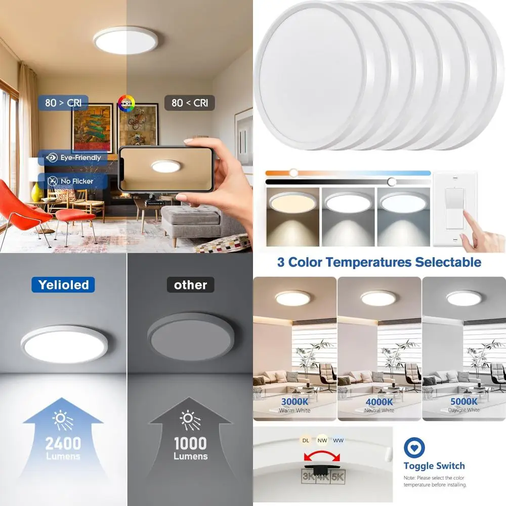 

12 Inch Slim Dimmable LED Ceiling Lights, 24W 2640LM, 3000K-5000K, Ideal for Home Upgrades in Bedrooms, Halls, Laundry Rooms, an