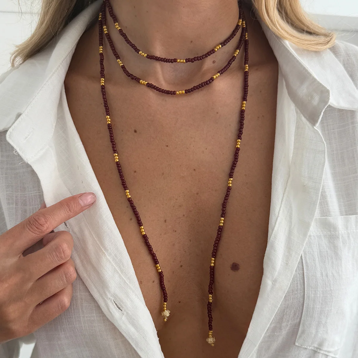 SHIXIN Vintage Seed Beads Chain Long Choker Necklace Women Stackable Adjustable Sweater Chain 2026 Fashion Jewelry Accessories