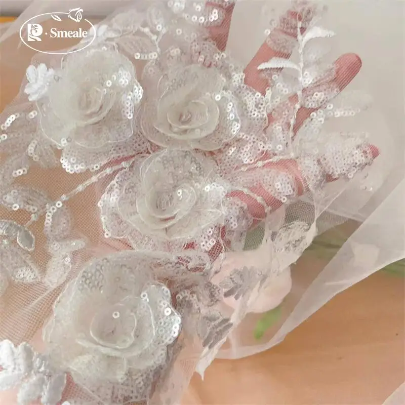 

Белые 3D-пайетки с вышивкой в виде цветов, для рукоделия, украшения свадебных платьев, ципао, декоративные нашивки