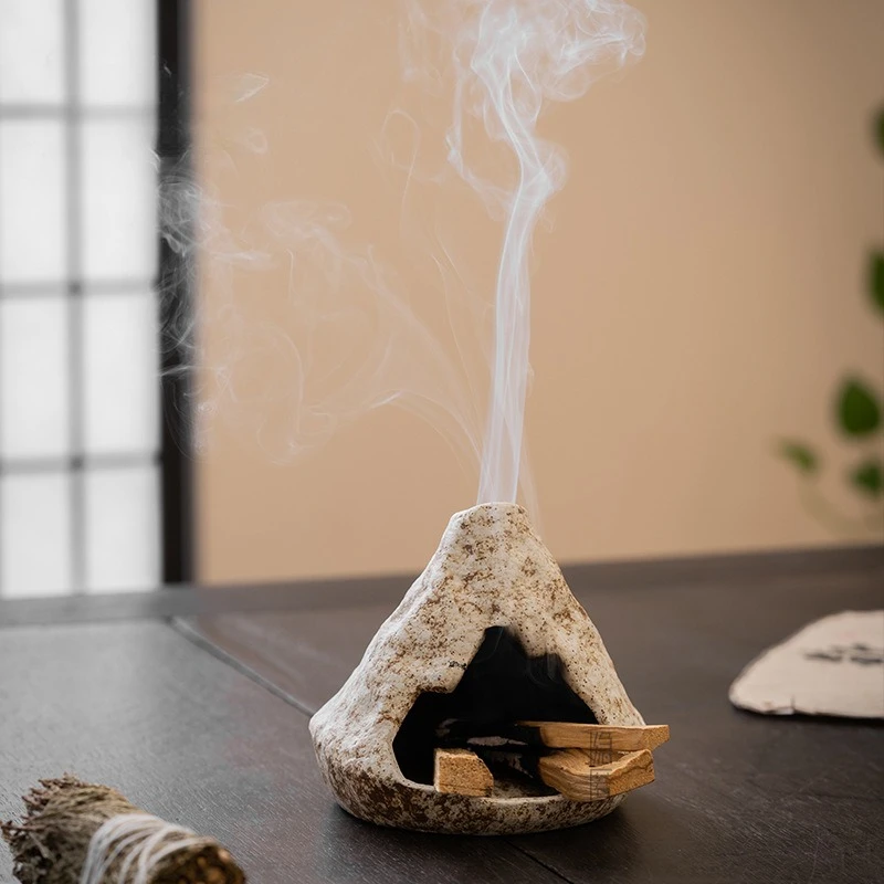 Ceramic Incense Burner with Ash Catcher Tray for Cone Backflow Palo Santo Smudge Home Meditation Room Decor Gift