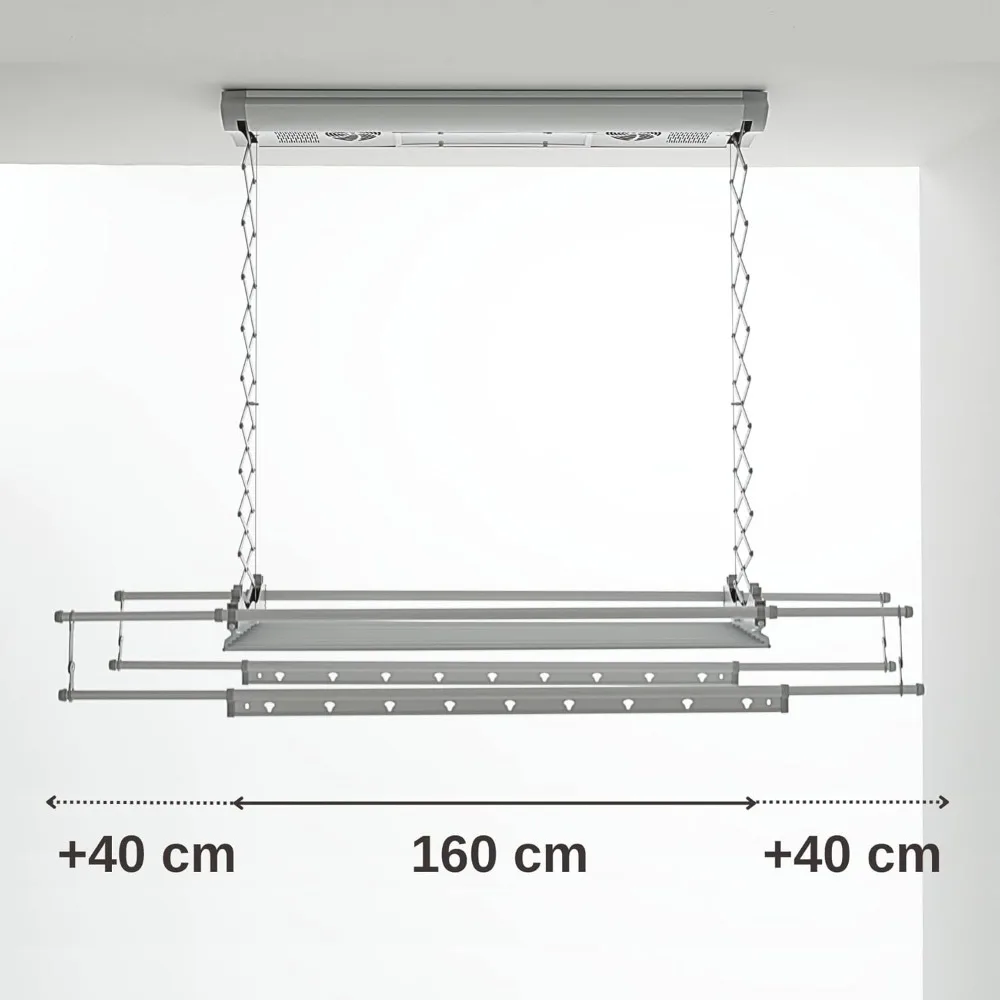 Air, Wall and Ceiling Clothesline, Electrical Drying Rack, with Remote Control in Aluminium and Steel (Ceiling Mounted, 150)