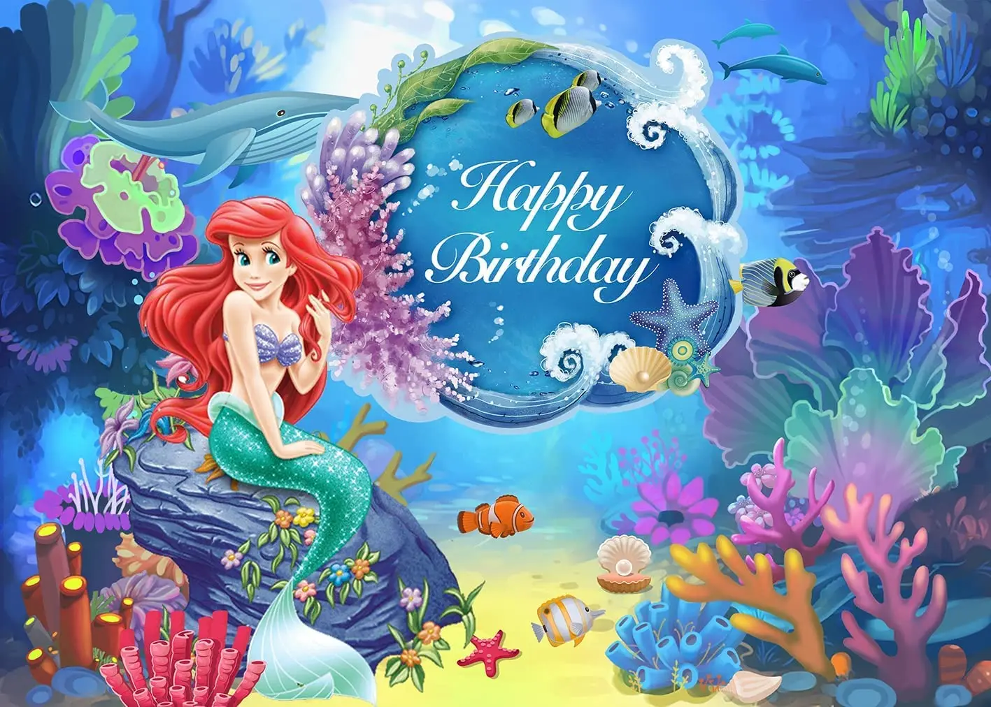Ariel mała syrenka księżniczka tło, pod morzem syrenka tło dla fotografii dziewczyny materiały do dekoracji przyjęcia urodzinowego