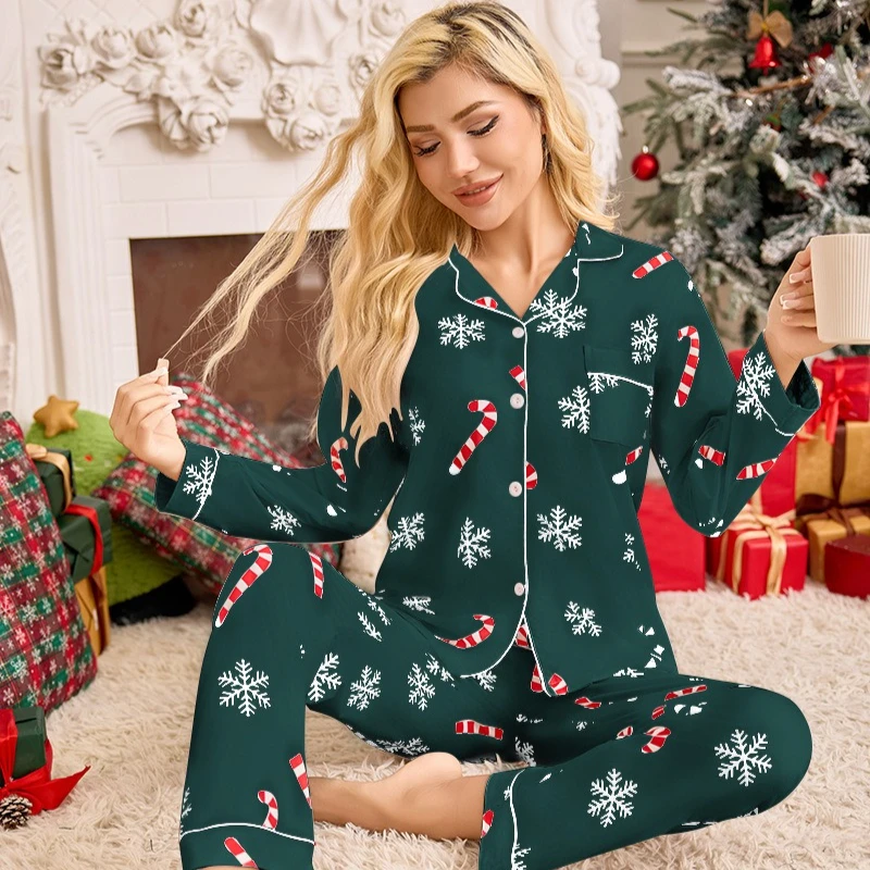 

autumn Women Lounge Set snowflake Print red Tops and Pants Loose 2 Piece Loungewear Outfits sleepwear Christmas New Year Pajamas