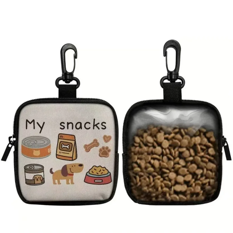 With Hook Dog Treat Bag Transparent Window Dog Print Portable Pet Snack Pouch Multi-functional Zipper Closure
