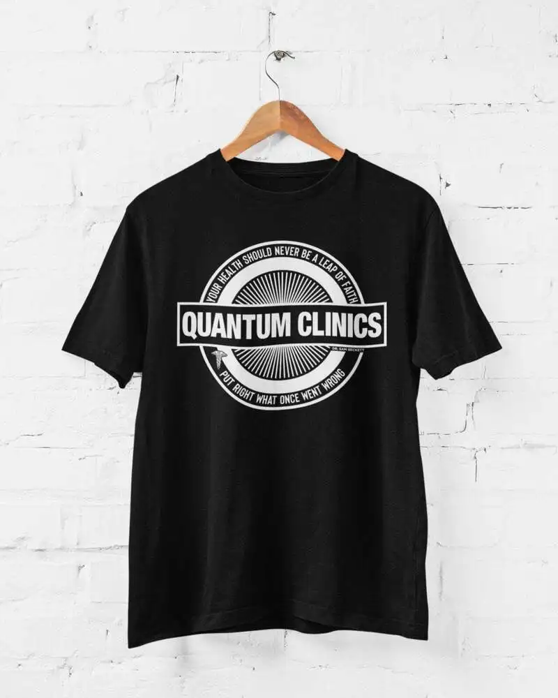 Quantum Clinics T Shirt Funny Retro TV Leap Beckett Sam Al 80s  90s Gift Idea Luxury vintage oversized Cartoon Printing Summer