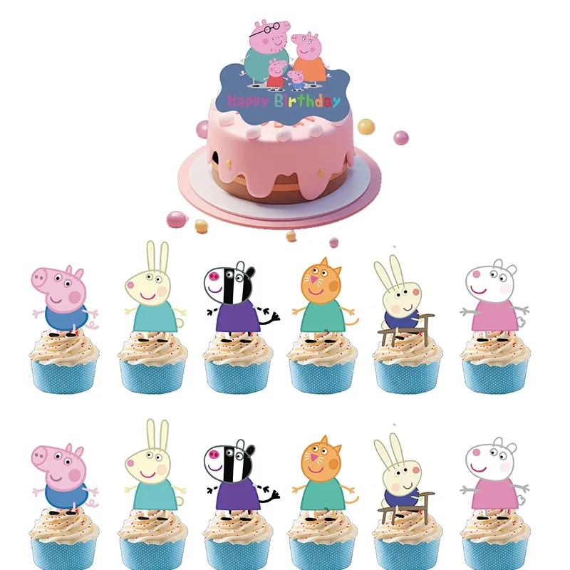 25pcs Peppa Pig Cake Decoration Cartoon Page George Cupcake Top Happy Birthday for Kids Birthday Party Cake Dessert Decorations