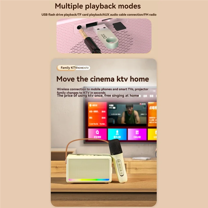 AA87 Karaoke Machine Voor Kinderen Volwassenen Mini Draagbare Bluetooth Karaoke Luidspreker Met Draadloze Microfoon LED Licht Voor Banket
