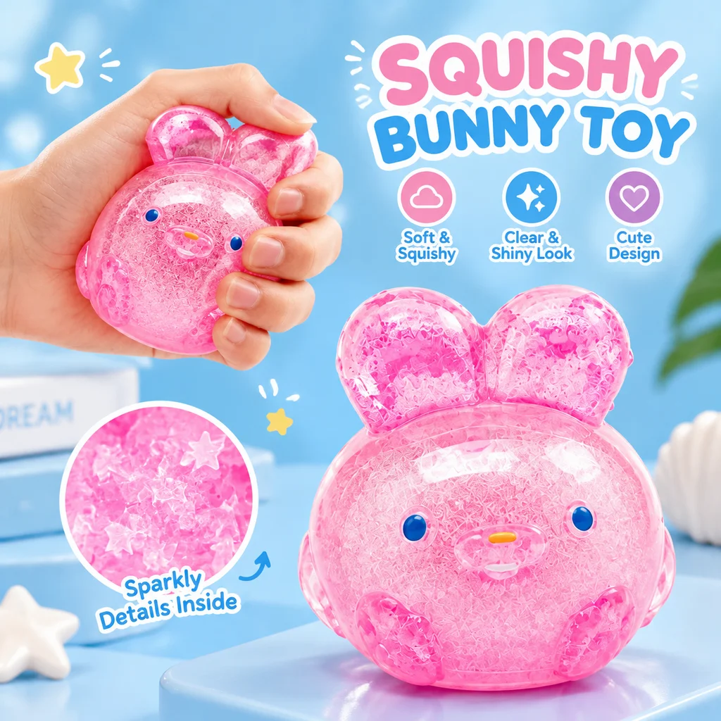 Rosie Style Squishy Rabbit Stress Ball Needoh Slow Rising Maltose Squishy Toy Blue Pink Purple Pressure Ball for Stress Relief