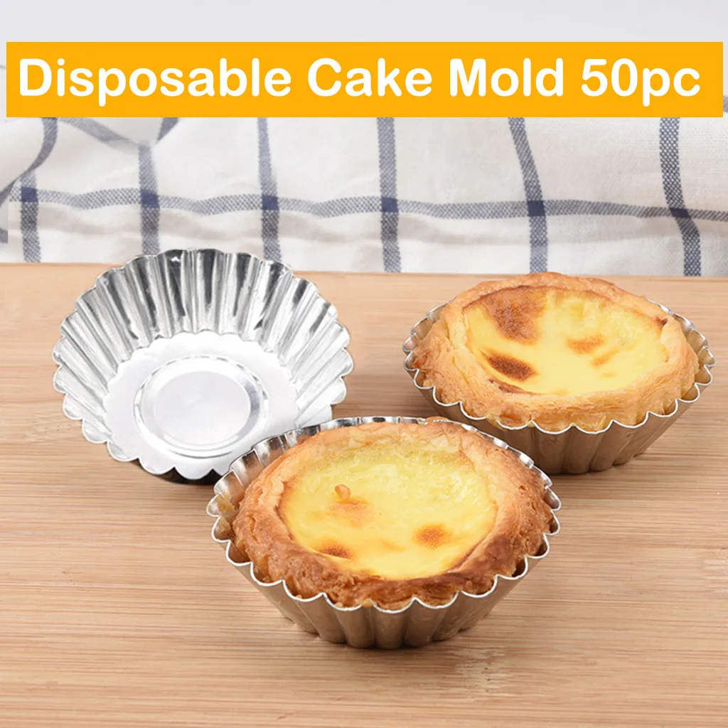 50Pcs Aluminum Egg Tart Mold Small Tart Pie Tin Mini Cupcake Cake Muffin Cookie Mold Baking Cups, Aluminium Tart Pans for Baking