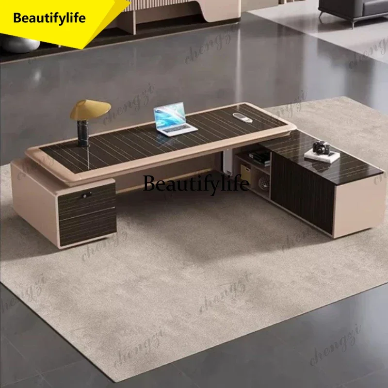 

A53 luxury Computer Office Desk Standing L Shaped Writing Boss Table Lift Up Table Gaming Sedentary Filing Cabinet Boss Furnitur