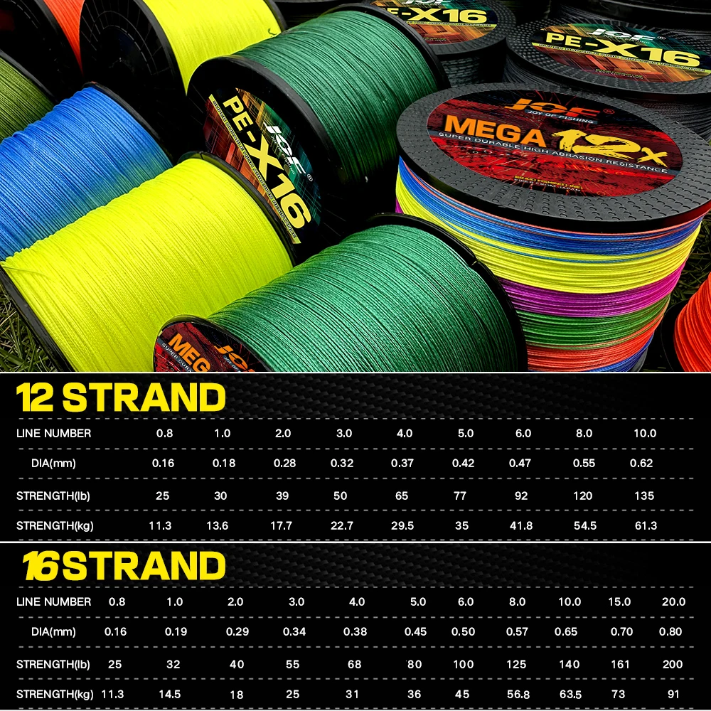 JOF Braided Fishing Line X16/X12 1000/500m Drag 25-200LB Japan PE Line for Freshwater Saltwater Fishing Accessories Pesca