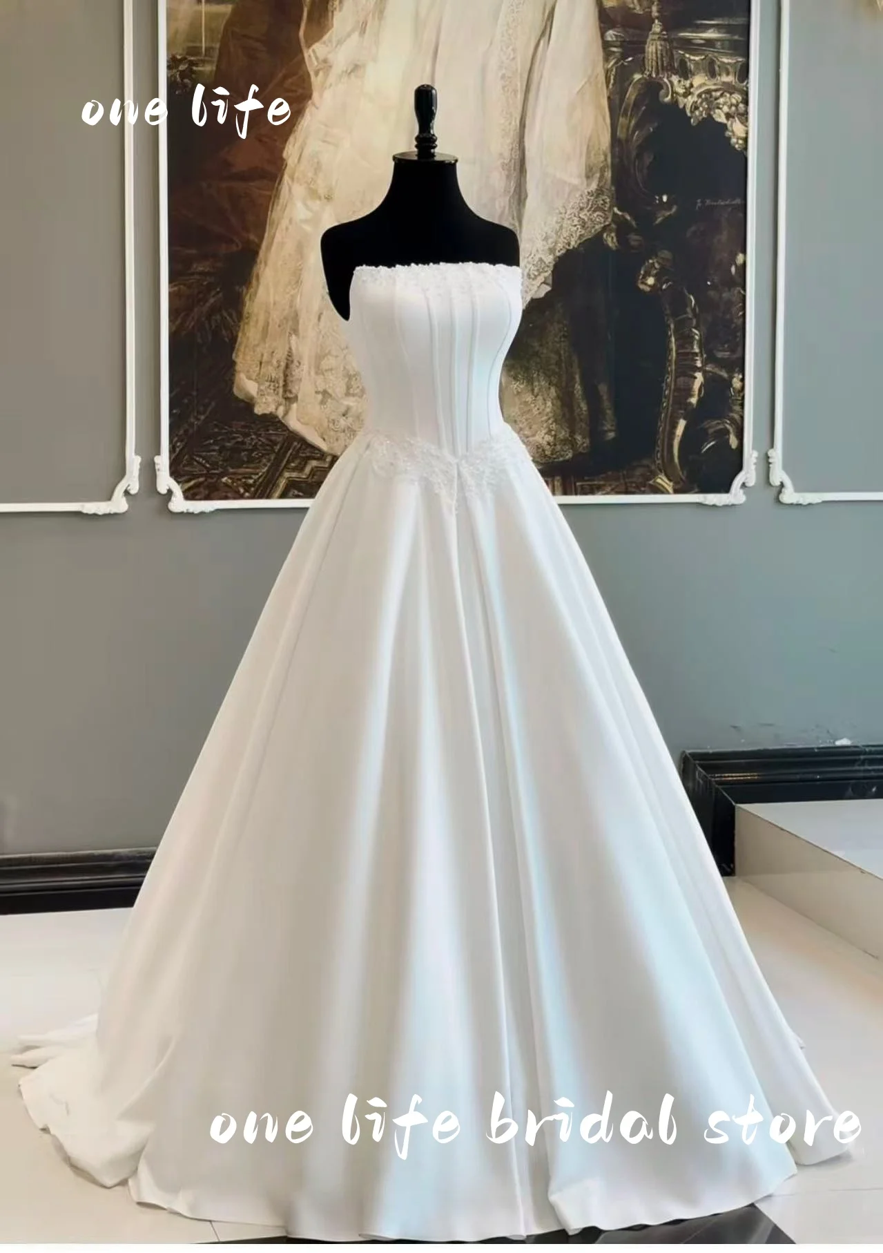 OL Vintage Satin robes de mariée sans bretelles robe de bal robes de mariée sans manches princesse robe de mariée personnaliser taille vestido de novia