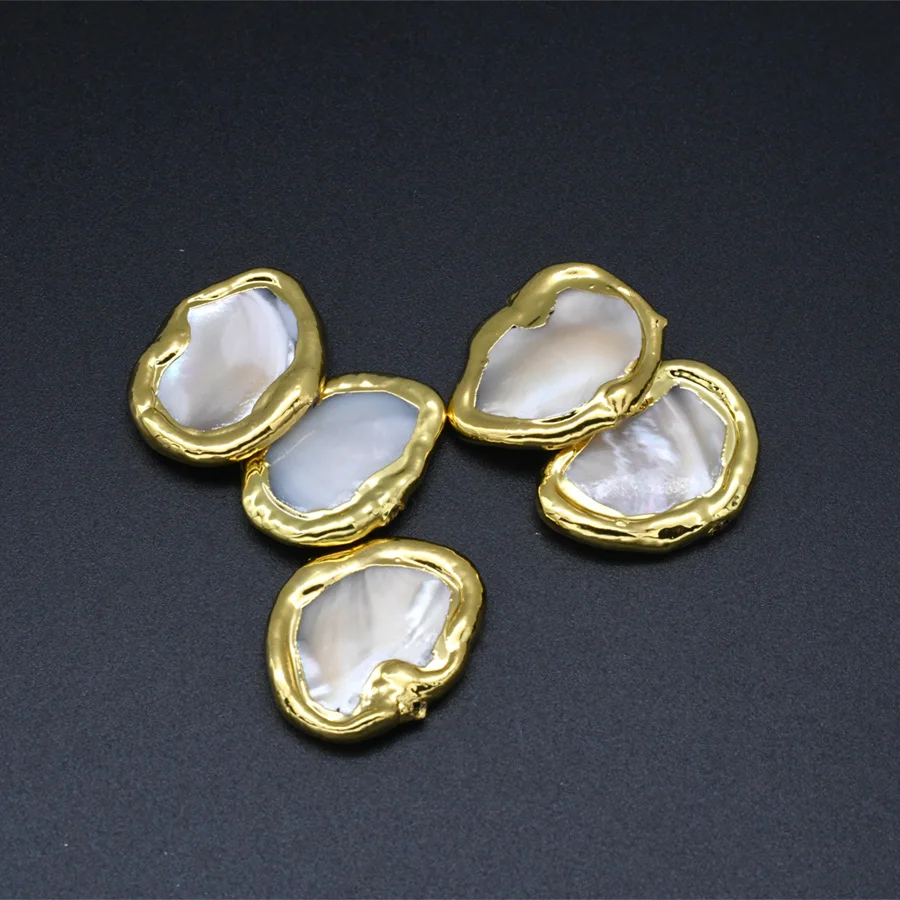 DIY Jewelry Making Findings Supplier Free Shape White Mother Of Pearl Clay Paved Gold Plating Loose Beads 10pcs/lot