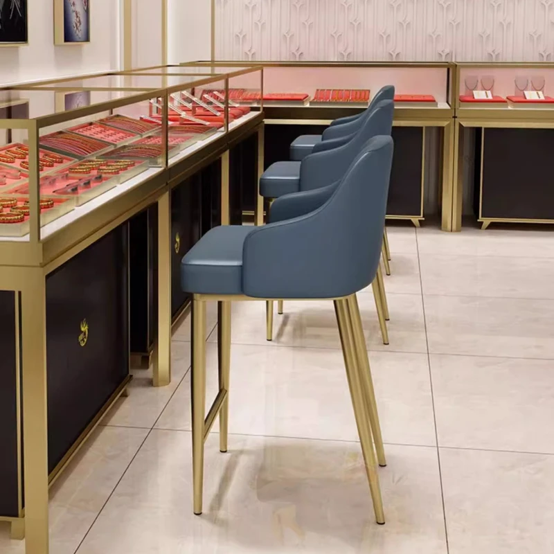 

Jewelry Store Stools with Backrest Stainless Steel Counter Chairs Optical Shop Reception Seat Mobile Phone Store Bar Chairs