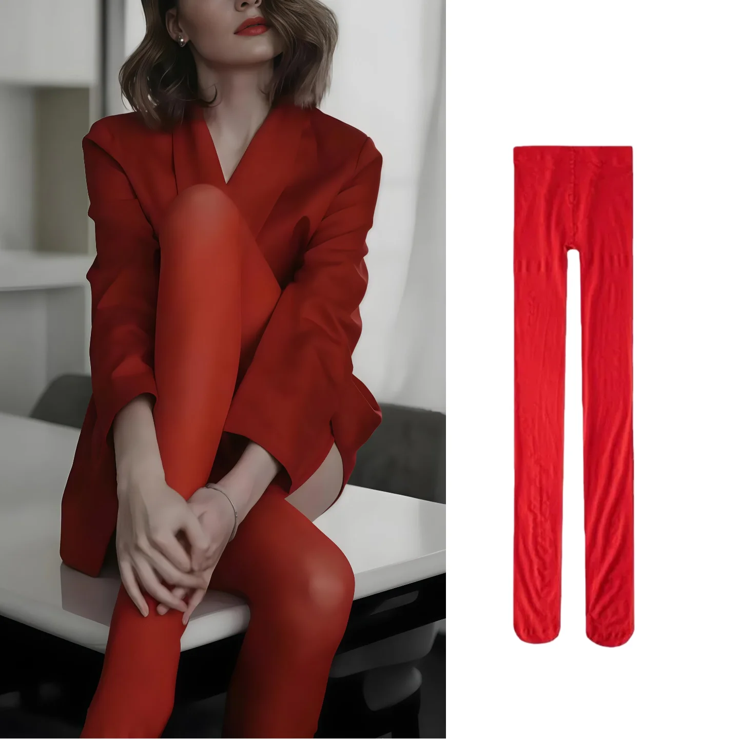 Frauen Mode Rote Strumpfhosen Sexy Dünne Samt Leggings Durchscheinende Elastische Rote Strumpfhosen Frau Belüftung Einfache Dünne Strumpfhosen