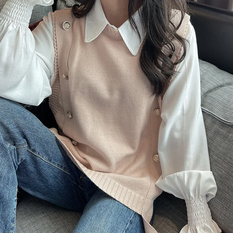 AIGYPTOS Sweater Vest All-Match Korean Fashion Female Autumn And winter knitted sweater vest crop sleeveless sweater for women