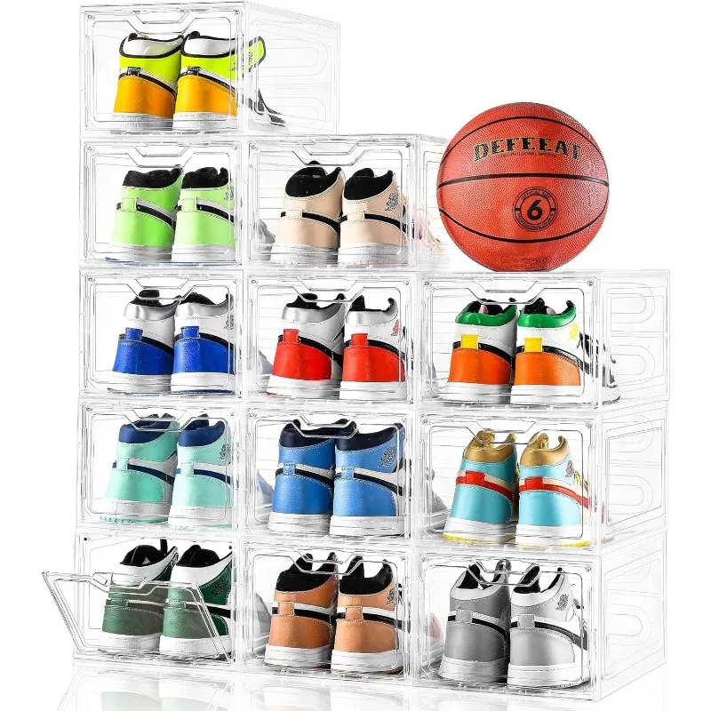 

12 Pack Thicken & Sturdy Clear Shoe Storage Organizer with Magnetic Door, Shoe Boxes Clear Plastic Stackable for Closet, Shoe Ra