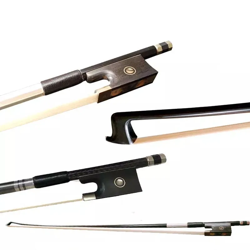 Fastshipping black carbon fiber 4/4 violin/fiddle bow white mongolia horse hair bow good balance violin part accessaries