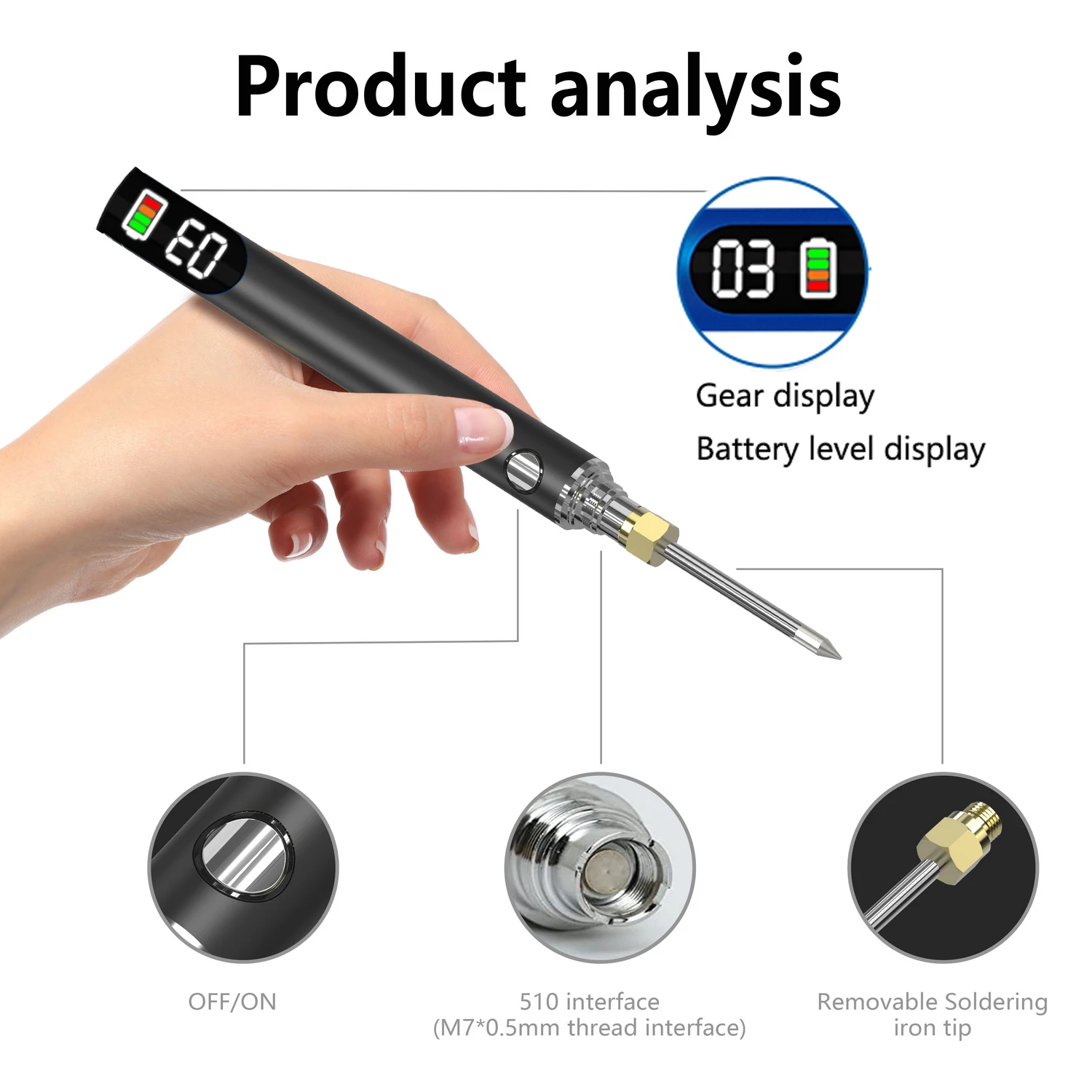 USB 5V 15W Cordless Soldering Iron Tool Pen Portable Electric Rechargeable and Temperature Adjustable With Display