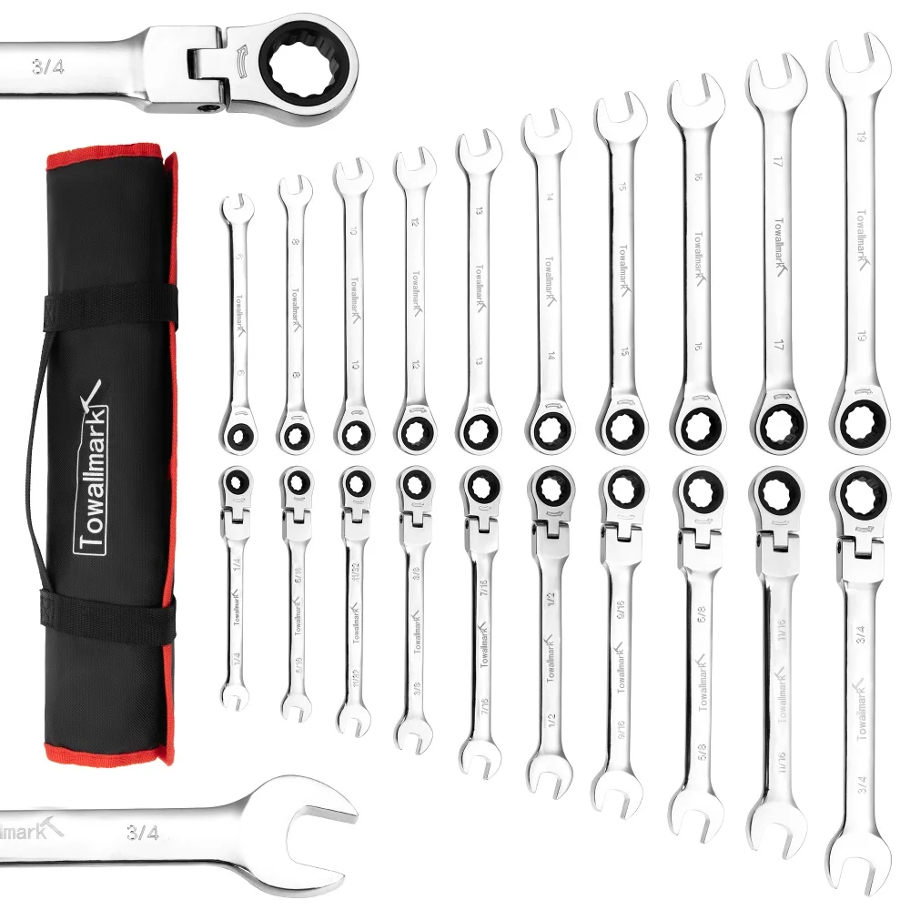 20-Pcs Ratcheting Combination Wrench Set Combo Ratchet Wrenches Set 72 Teeth SAE 1/4-3/4