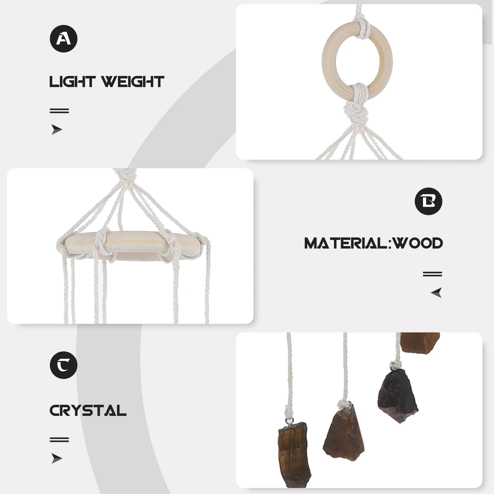 

Creative Chakra Stone Wind Chime Natural Raw Stone Hanging Decor For Balcony Crystal Ornament Wind Bell Decorative