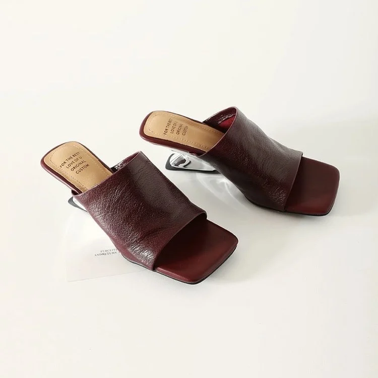 Women's Slippers 2026 Summer New One-strap Thick Heel High Heels Square Toe Soft Leather Sandals French Style