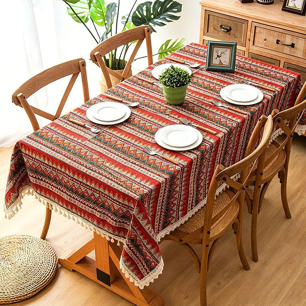 Bohemian Table Cloth Retro Ethnic Style Tablecloth Thickened Cotton Linen Tablecloth Lace Lace Tablecloth