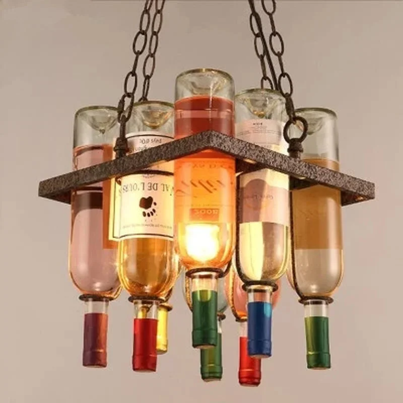 Vintage Retro Wine Bottle Iron Pendant Light LOFT Hanging DIY Creative Bar Restaurant Cafe Decor Pendant Lamp