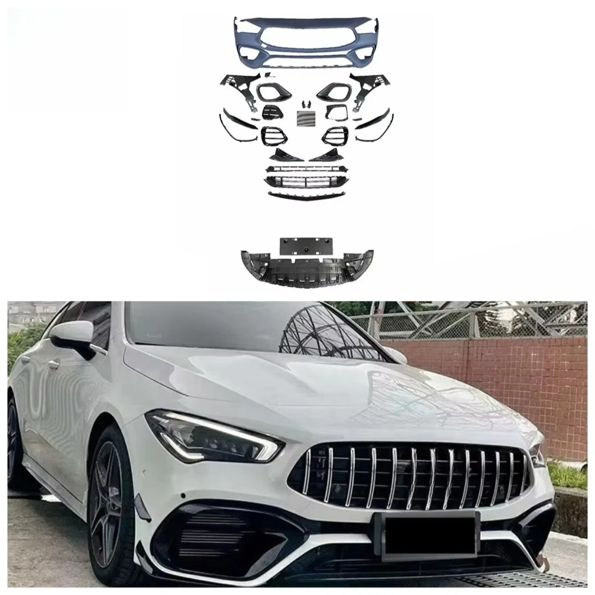 

Auto Accessories CLA45 Style Car Front Lip Rear Diffuser Side Skirt Vents Spoiler Body Front Bumper for W118 2019+