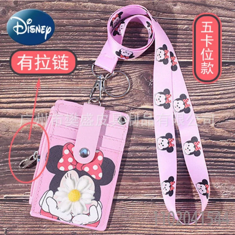Disney ID Card Holder Luxury Credit Badge Holder Purse Mickey Mouse Minnie Multi-slot Bus Lanyard  Student Meal