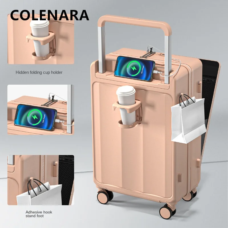 Imagem -05 - Colenara-bagagem de Cabine Mala de Mão Estojo de Embarque Resistente e Durável Abertura Frontal Laptop Trolley 20 24 26